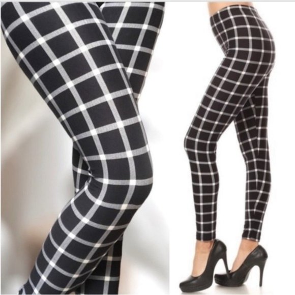Leggings Depot Pants - 🧡6/$25🧡BUTTERY SOFT -STRETCHY LEGGINGS- BLACK/WHITE SQUARES-NEW